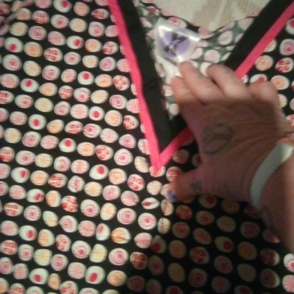 Landau Women's Blouse - Black with Pink and White Pattern